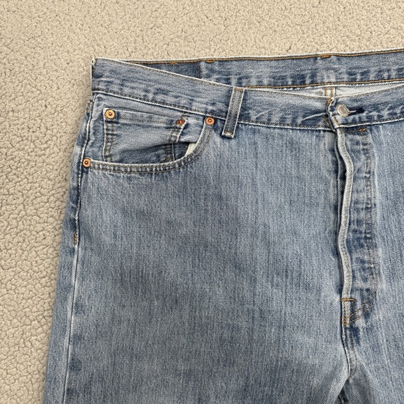 Levi's 501 Button Fly Jeans Men 42x32 Blue Straight Cowboy Preppy Western - Picture 16 of 16